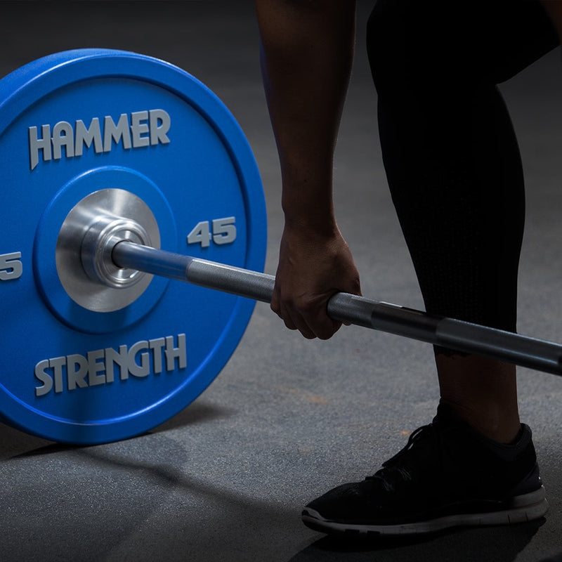 Deadlifting with stainless steel Olympic Barbell