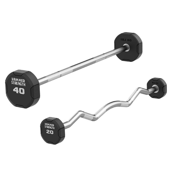 Hammer Strength 4-Sided Urethane Fixed Barbells - 40 LB straight, 20 LB fixed