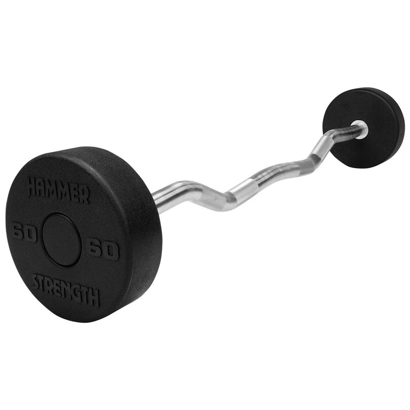 Hammer Strength Round Rubber Fixed Barbell - EZ Curl, 60LB