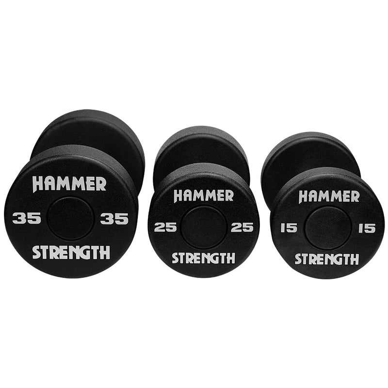 Hammer Strength Round Urethane Dumbbell Set: 35LB, 25LB, 15LB