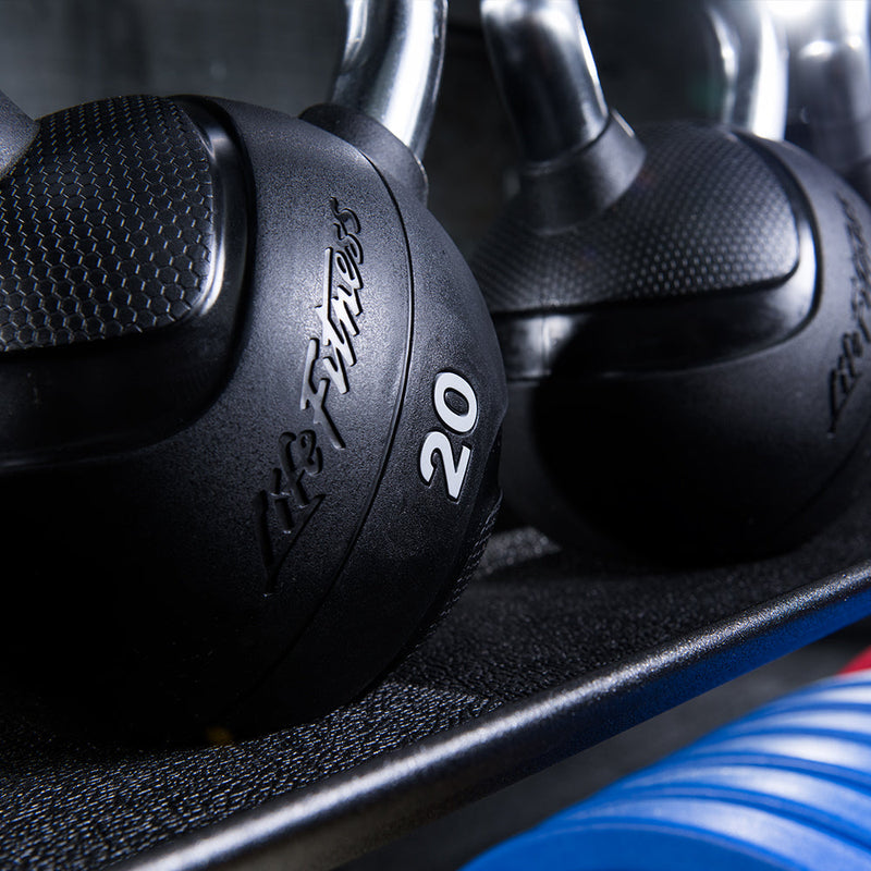 Rubber Life Fitness Kettlebells, closeup of pattern and molded numbering