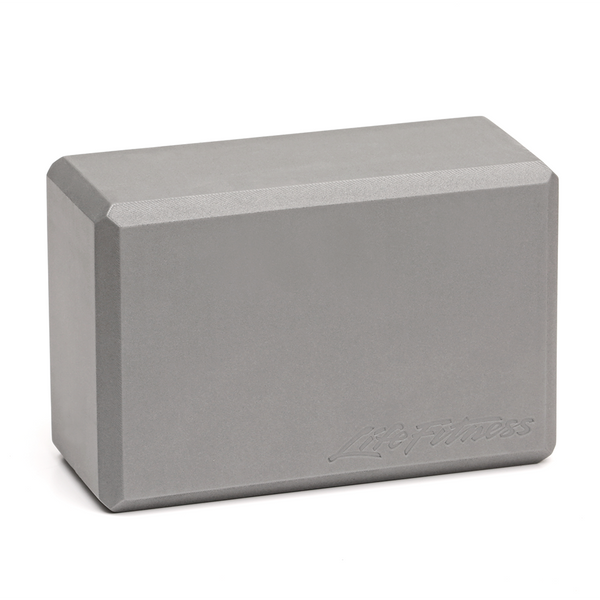 grey yoga block with imprinted life fitness logo